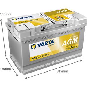 A6 Varta Dynamic AGM 110 Car Battery 12V 80Ah (580901080) 